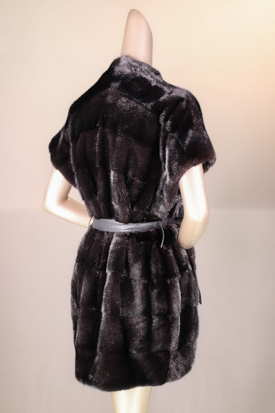 Cross-Cut Mink Belted Long Vest