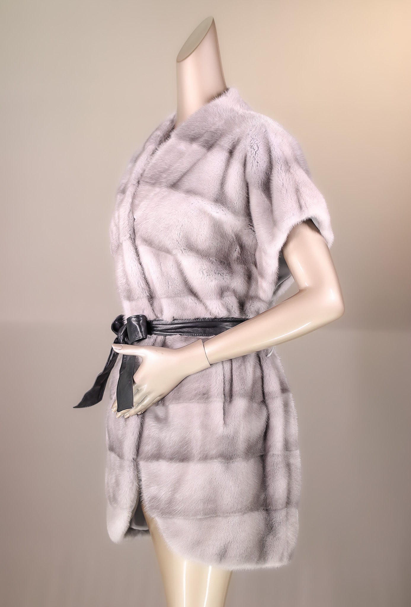 Cross-Cut Mink Belted Long Vest