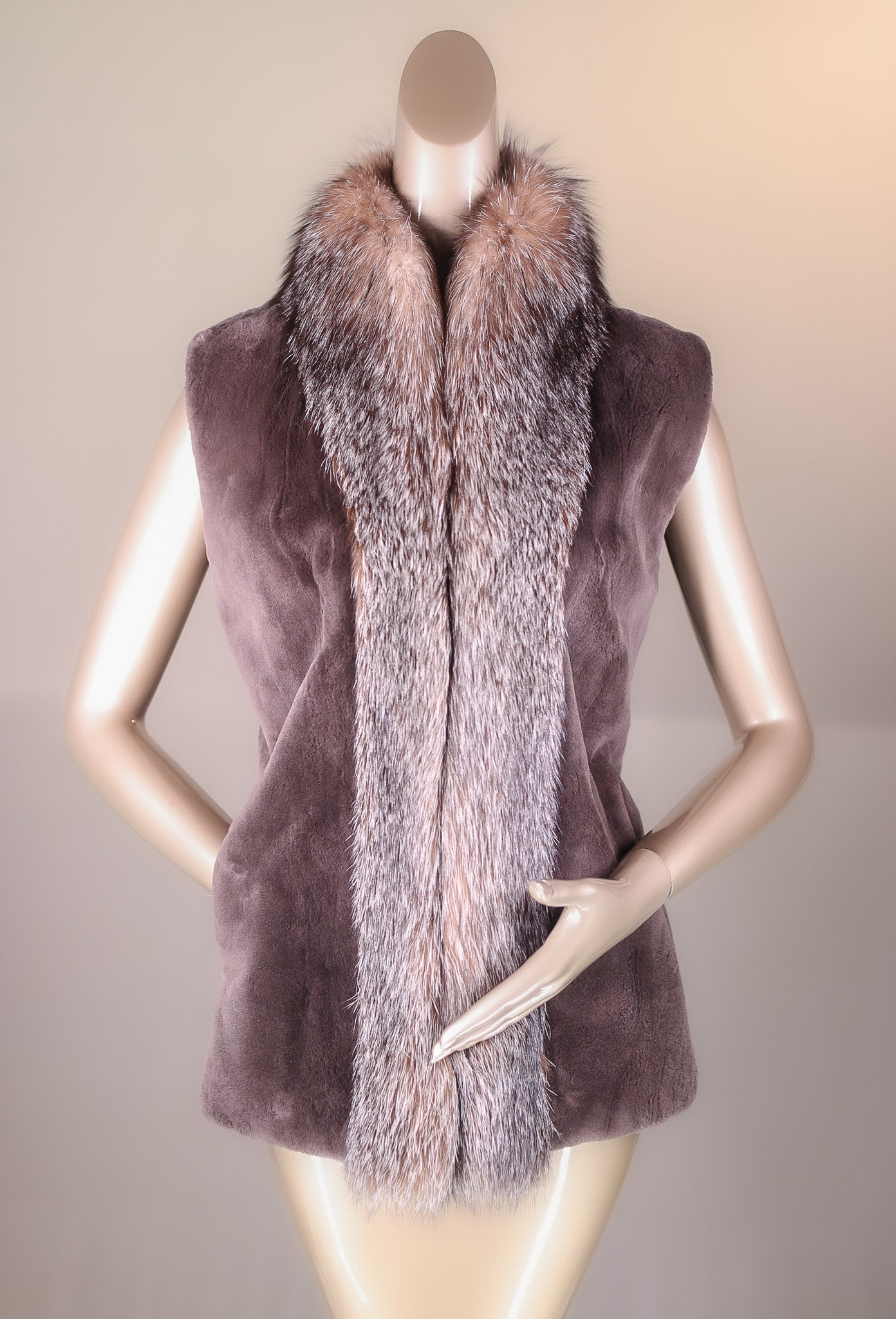 Sheared Beaver Vest with Fox Tuxedo