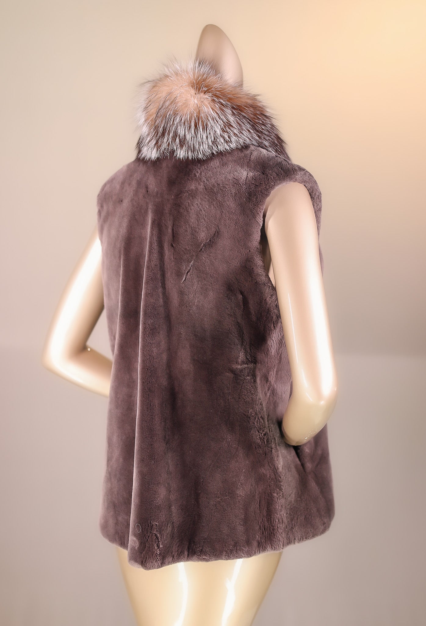 Sheared Beaver Vest with Fox Tuxedo