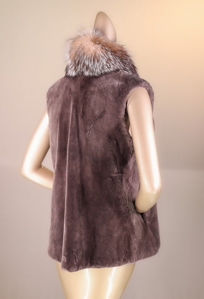 Sheared Beaver Vest with Fox Tuxedo
