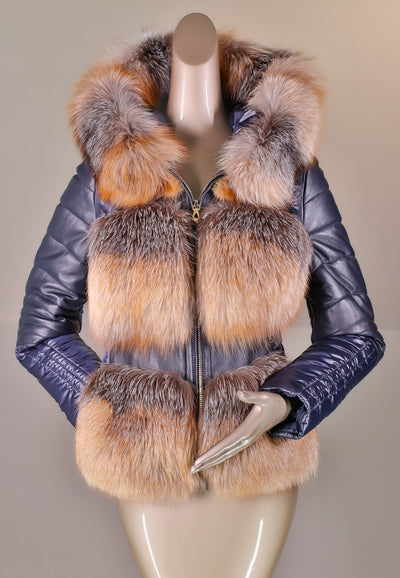 Puffer Hooded Jacket with Cross Fox Inserts
