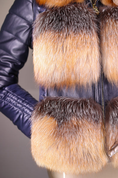 Puffer Hooded Jacket with Cross Fox Inserts