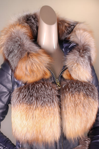 Puffer Hooded Jacket with Cross Fox Inserts