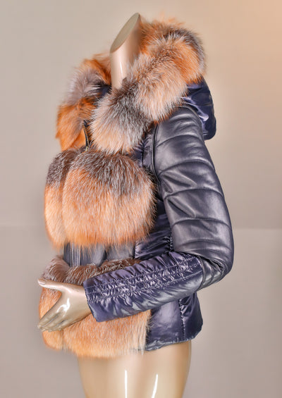 Puffer Hooded Jacket with Cross Fox Inserts