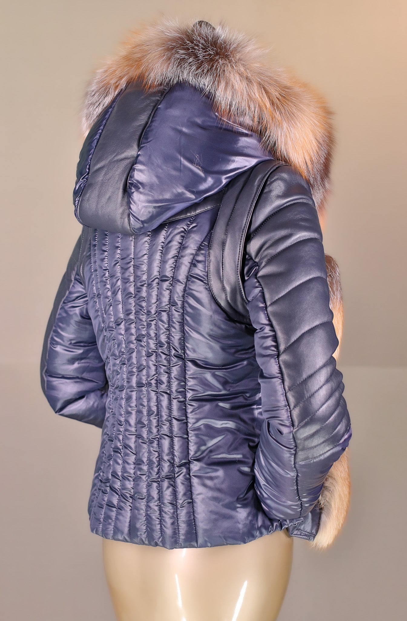 Puffer Hooded Jacket with Cross Fox Inserts