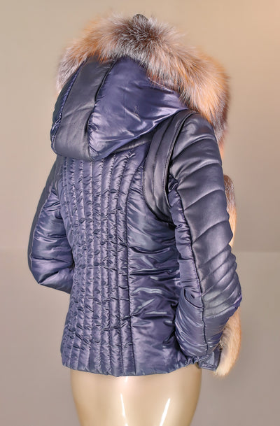 Puffer Hooded Jacket with Cross Fox Inserts