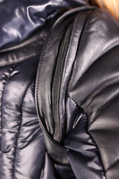 Puffer Hooded Jacket with Cross Fox Inserts