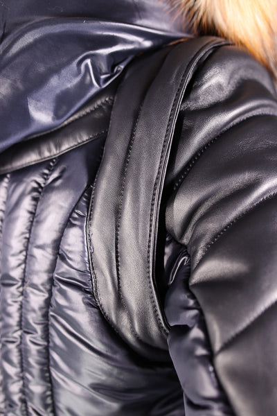 Puffer Hooded Jacket with Cross Fox Inserts