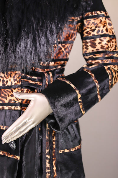 Leopard-Stenciled Calf Skin Jacket with Finn Raccoon