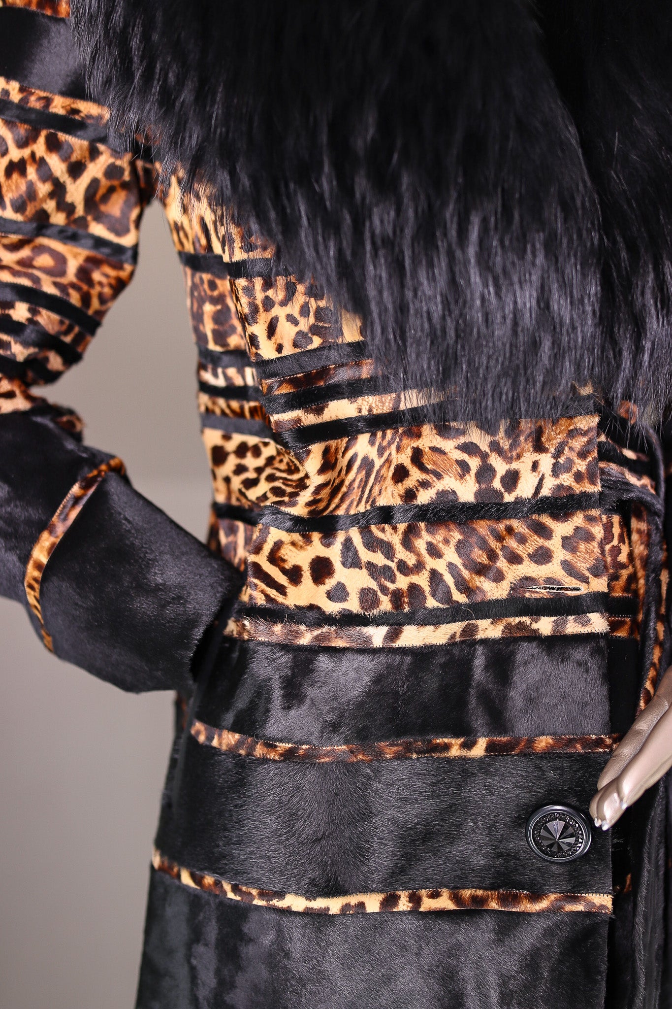 Leopard-Stenciled Calf Skin Jacket with Finn Raccoon