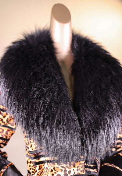 Leopard-Stenciled Calf Skin Jacket with Finn Raccoon