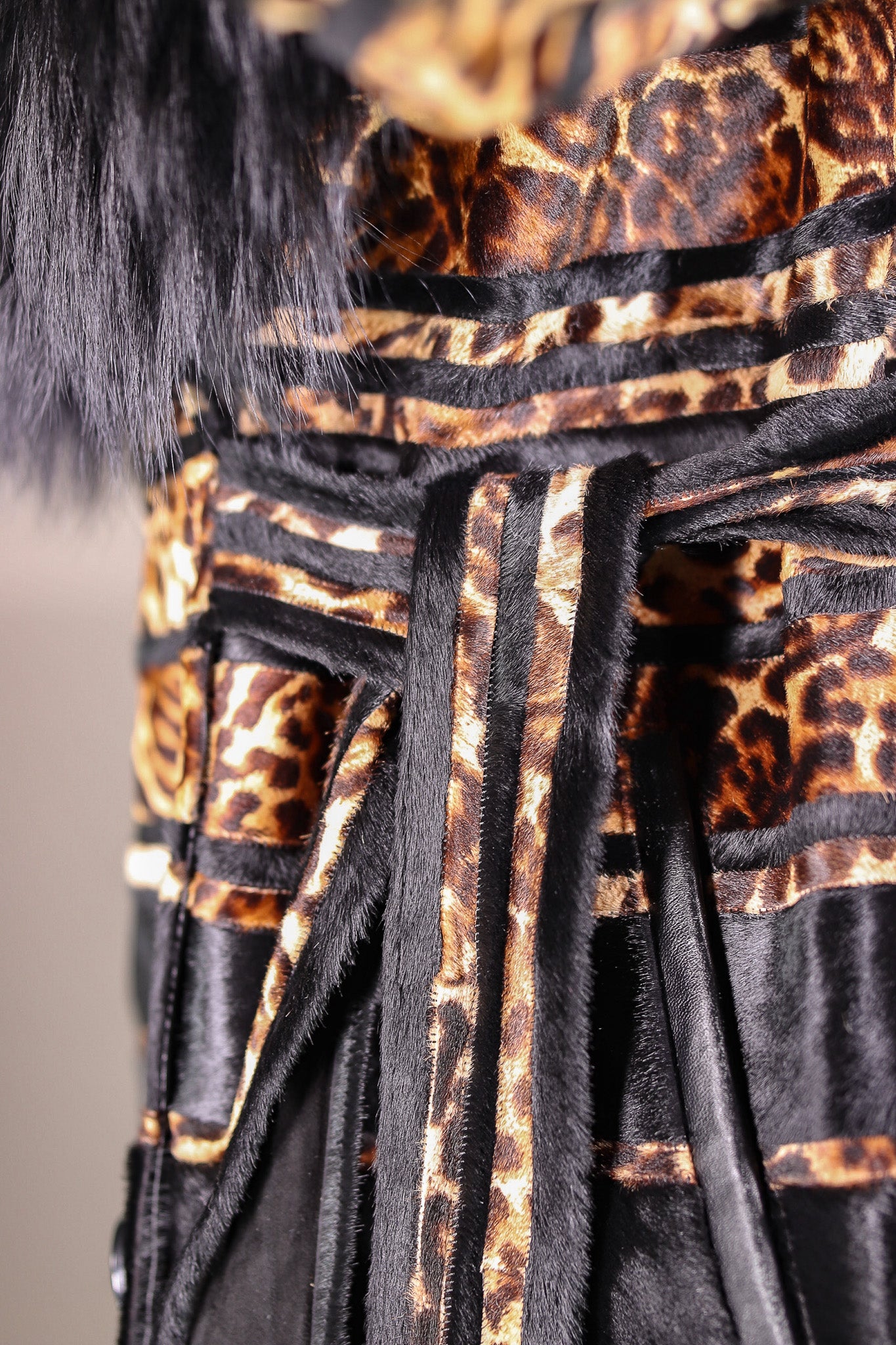 Leopard-Stenciled Calf Skin Jacket with Finn Raccoon