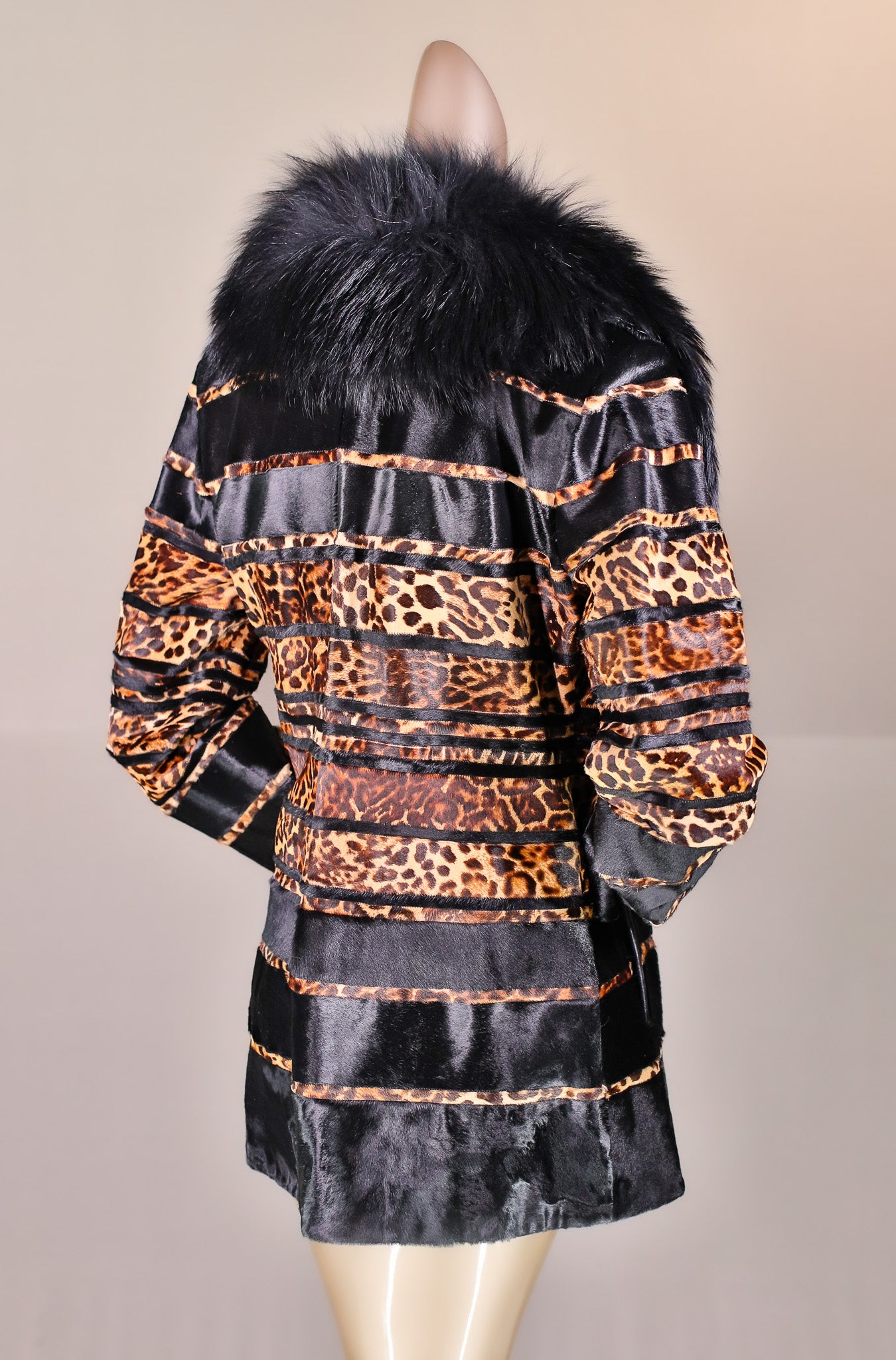Leopard-Stenciled Calf Skin Jacket with Finn Raccoon