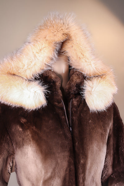 Full-Skin Sheared Beaver Bomber with Fox Trimmed Hood