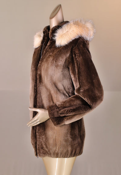 Full-Skin Sheared Beaver Bomber with Fox Trimmed Hood