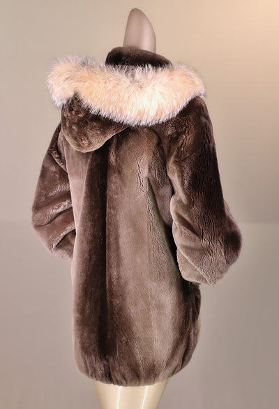 Full-Skin Sheared Beaver Bomber with Fox Trimmed Hood
