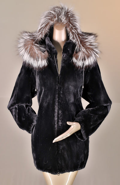Full-Skin Sheared Beaver Bomber with Fox Trimmed Hood
