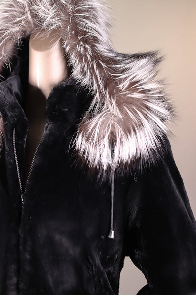Full-Skin Sheared Beaver Bomber with Fox Trimmed Hood