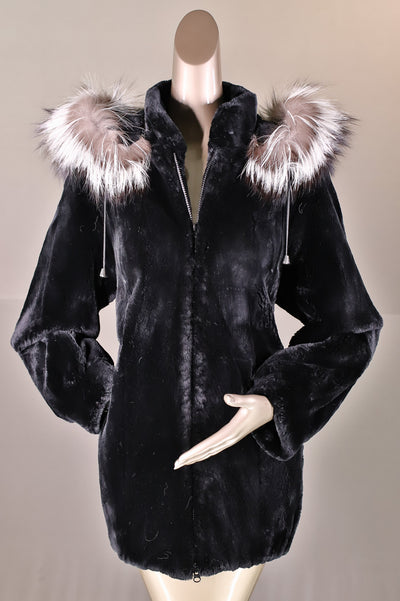 Full-Skin Sheared Beaver Bomber with Fox Trimmed Hood
