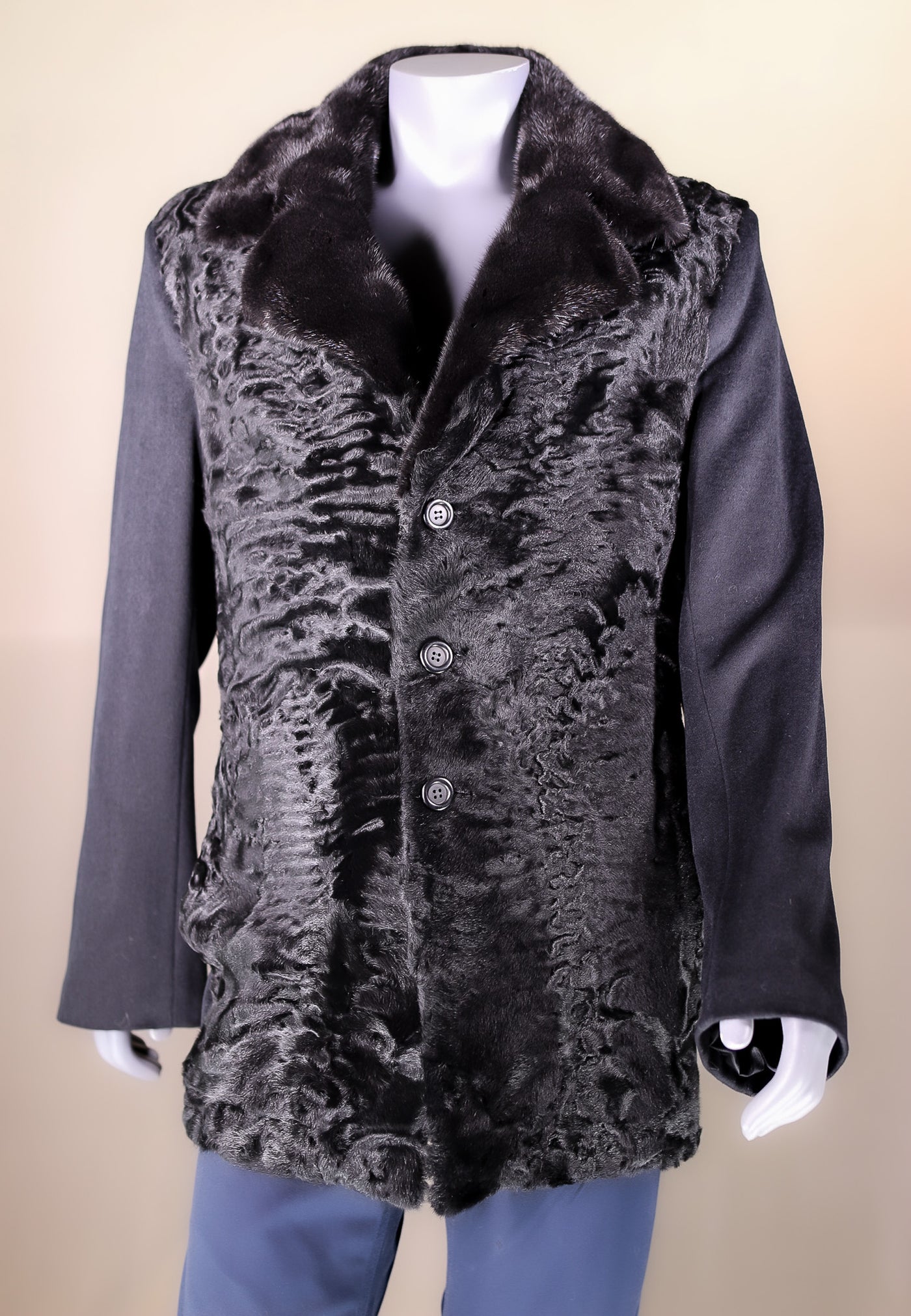 Italian Wool Overcoat with Swakara Lamb Panels