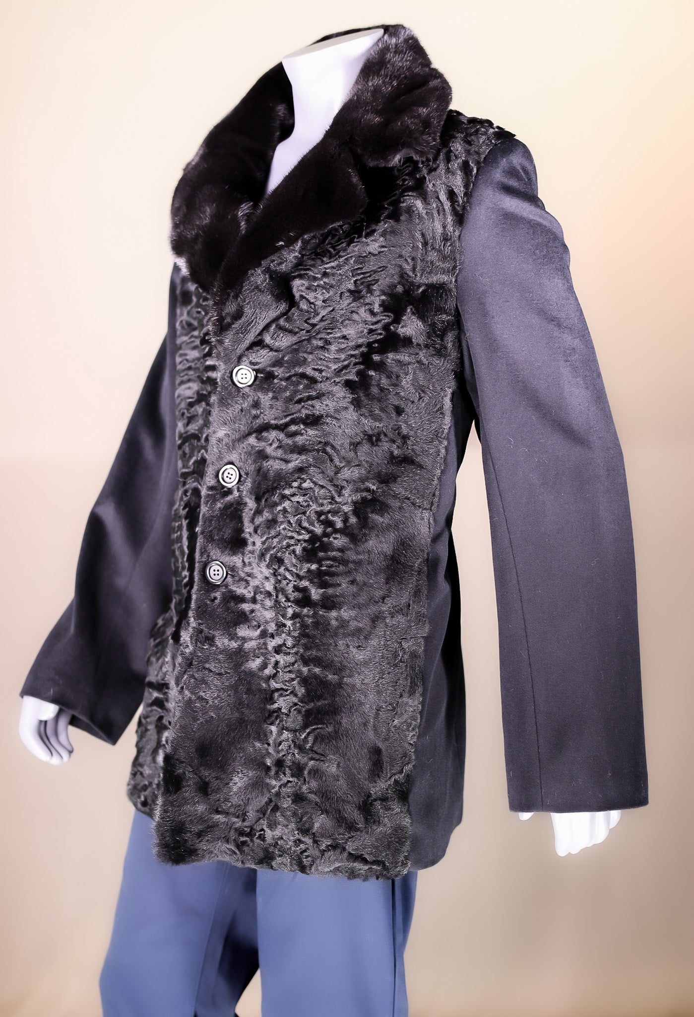 Italian Wool Overcoat with Swakara Lamb Panels