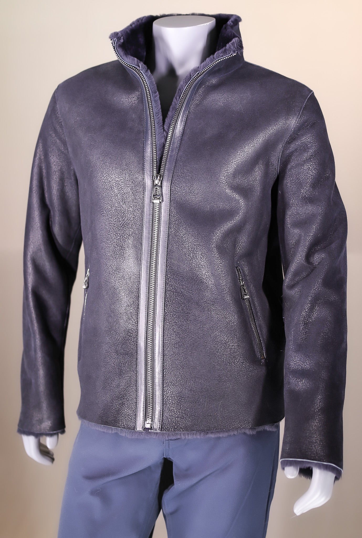 Merino Lamb Shearling Jacket with Stand-Up Collar