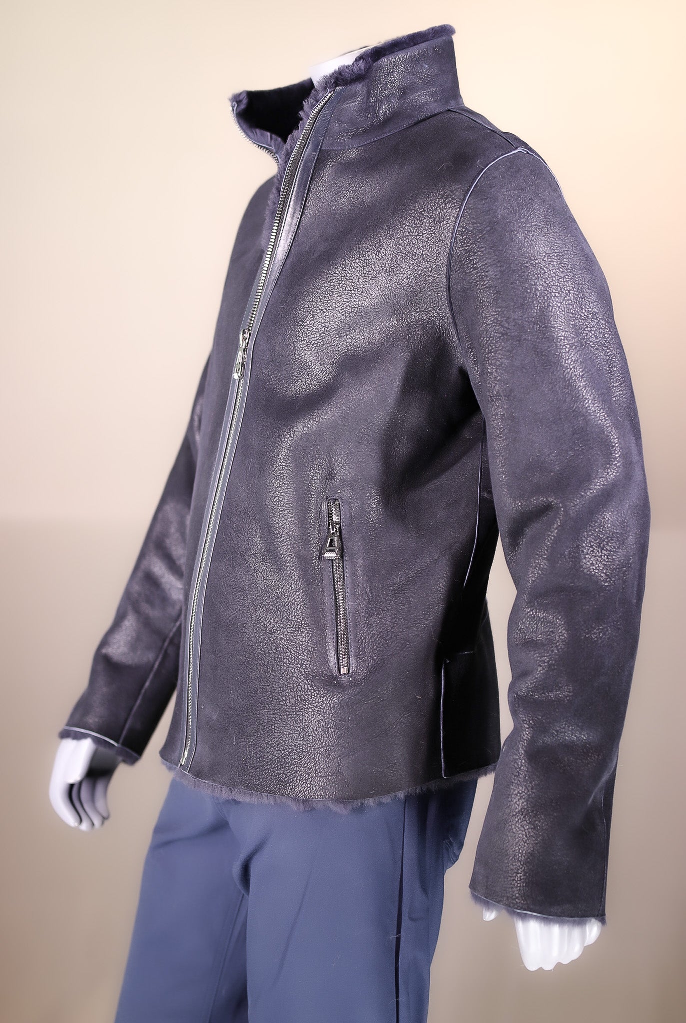 Merino Lamb Shearling Jacket with Stand-Up Collar