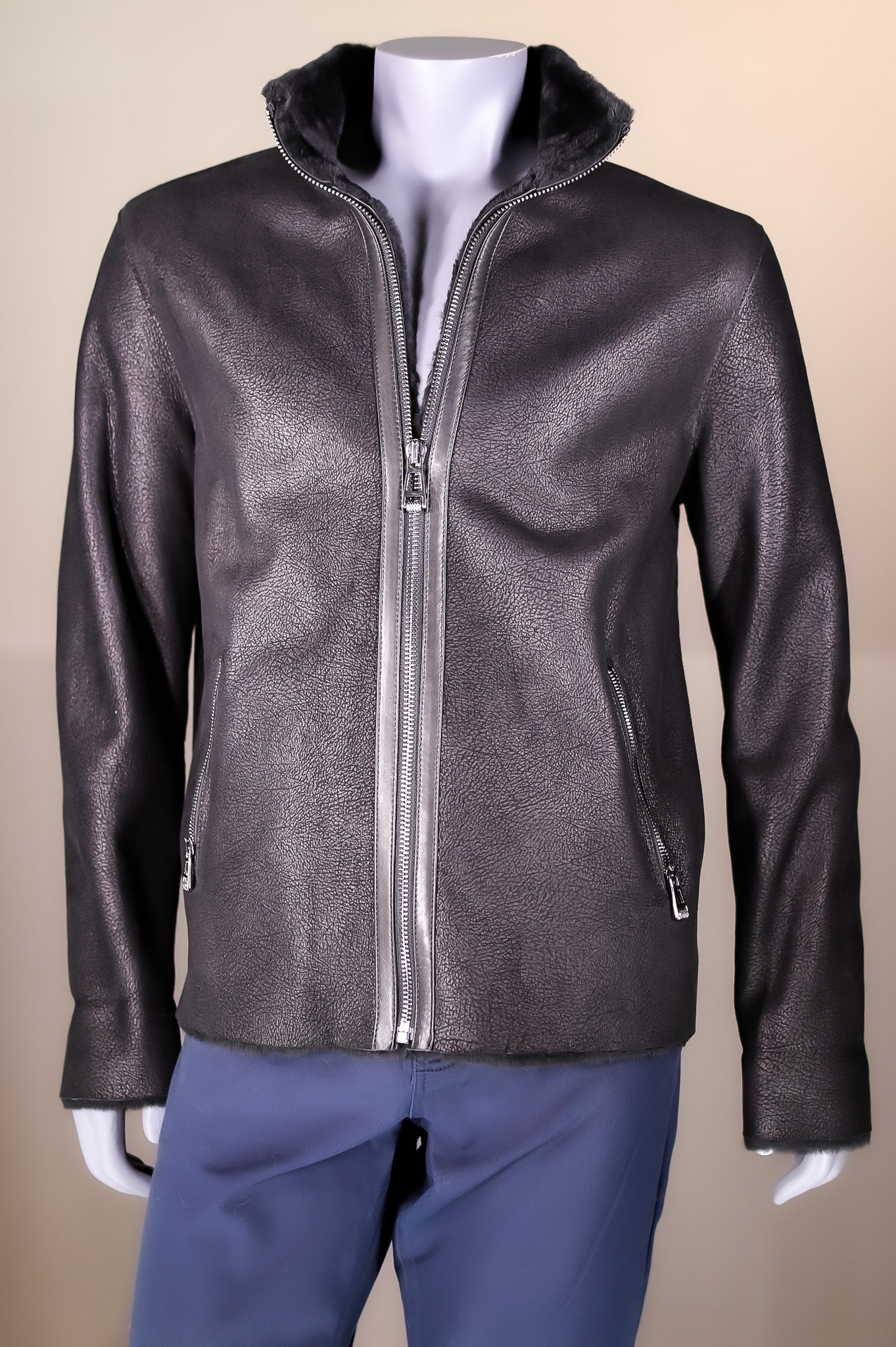 Merino Lamb Shearling Jacket with Stand-Up Collar