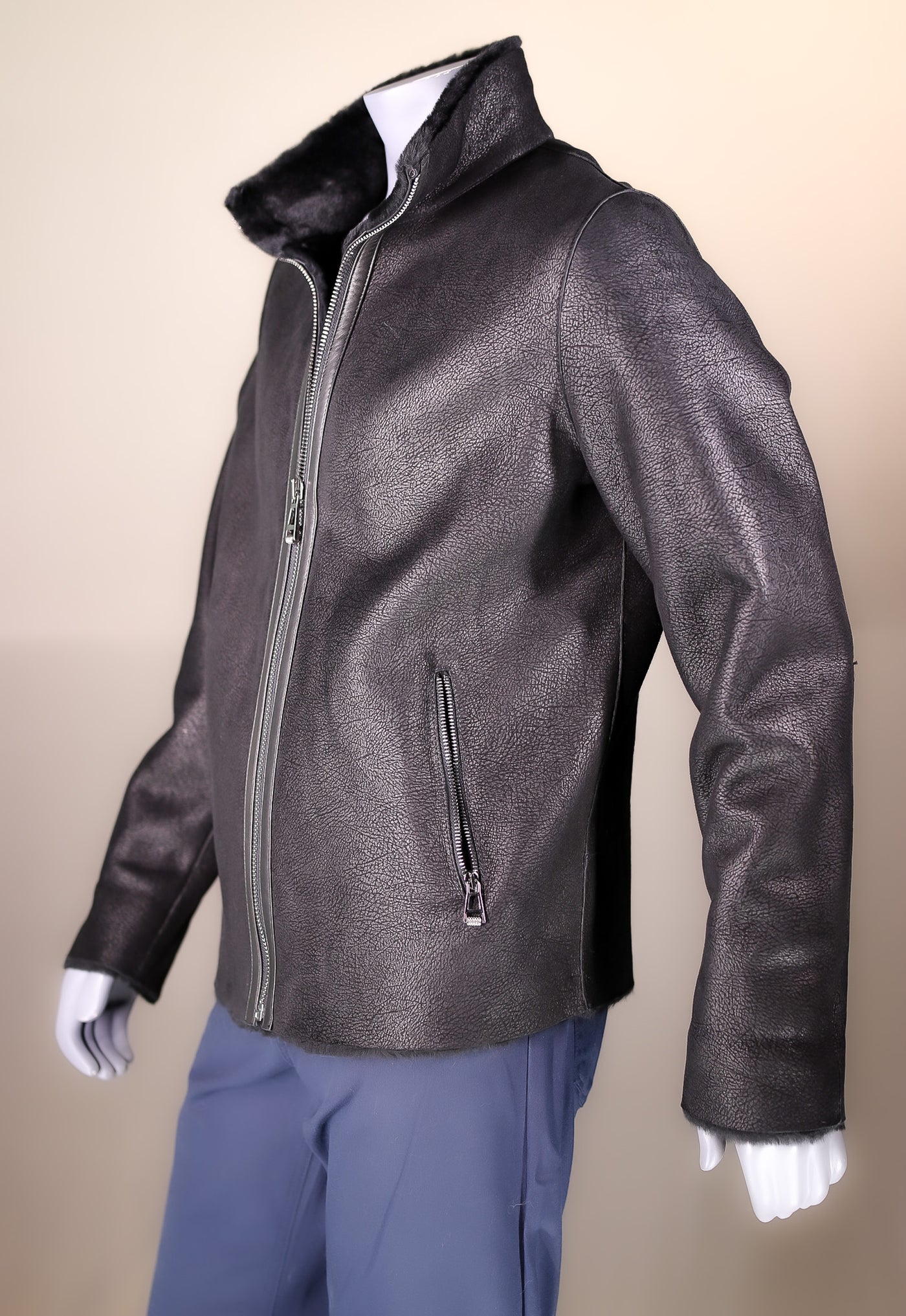 Merino Lamb Shearling Jacket with Stand-Up Collar