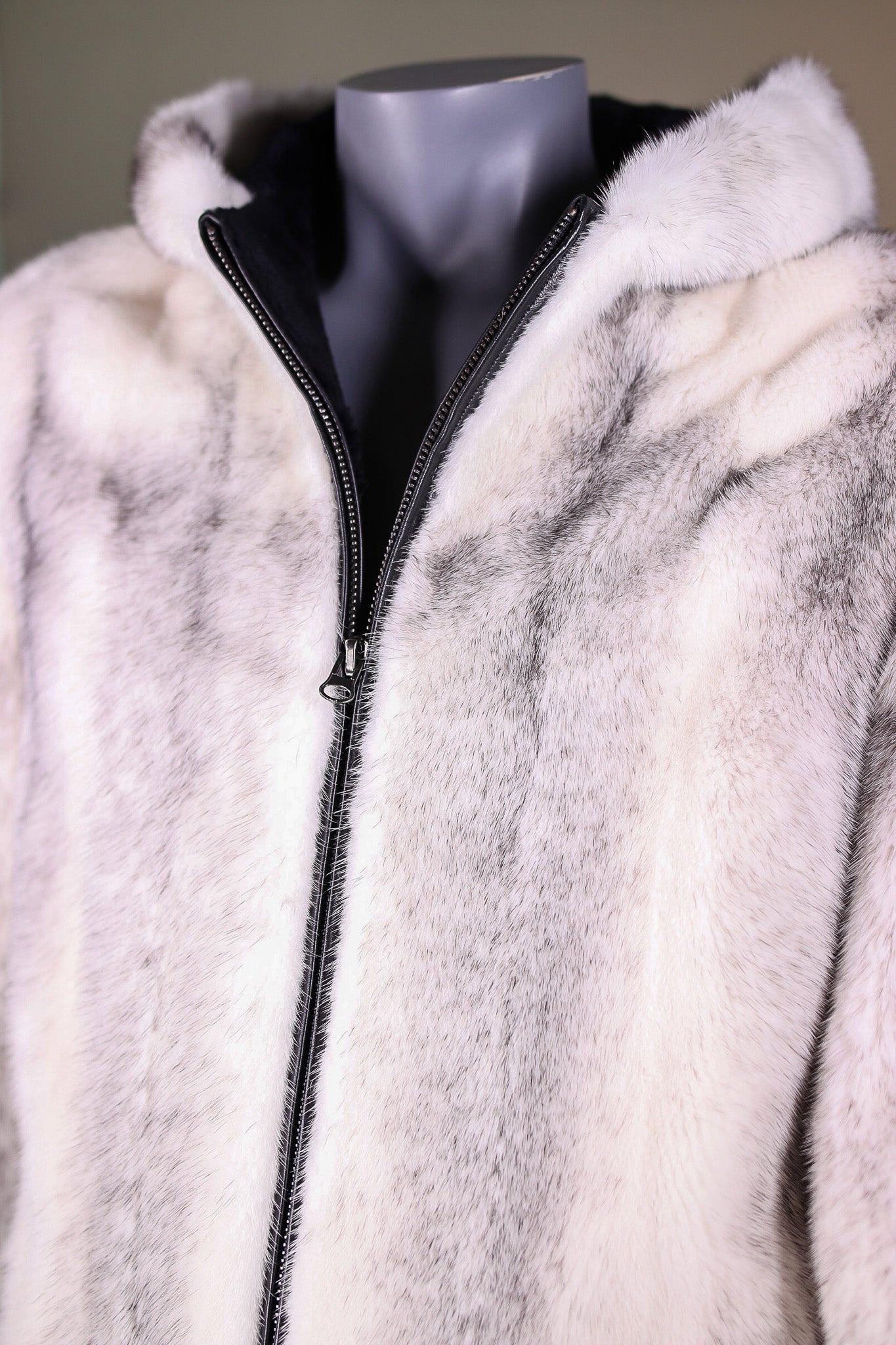 Full-Skin Black Cross Mink Hooded Jacket
