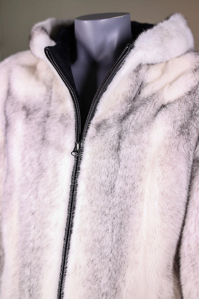 Full-Skin Black Cross Mink Hooded Jacket