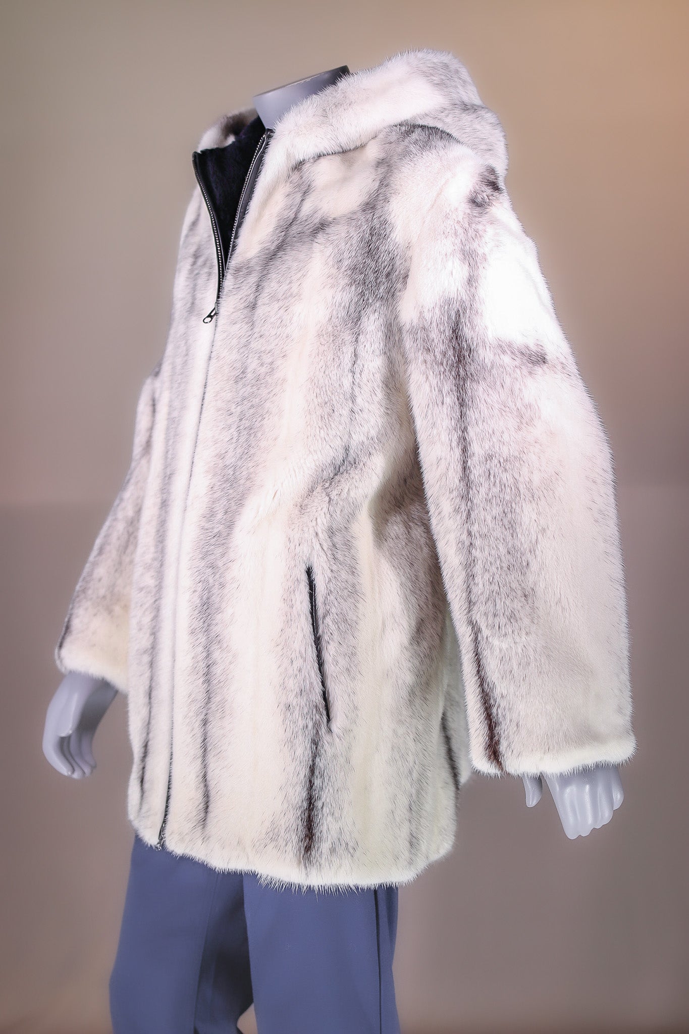 Full-Skin Black Cross Mink Hooded Jacket