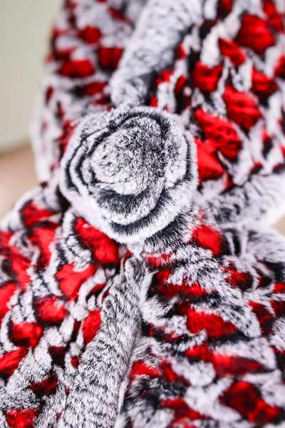 Knitted Chinchilla Rex Rabbit Checkered Rosette Scarf