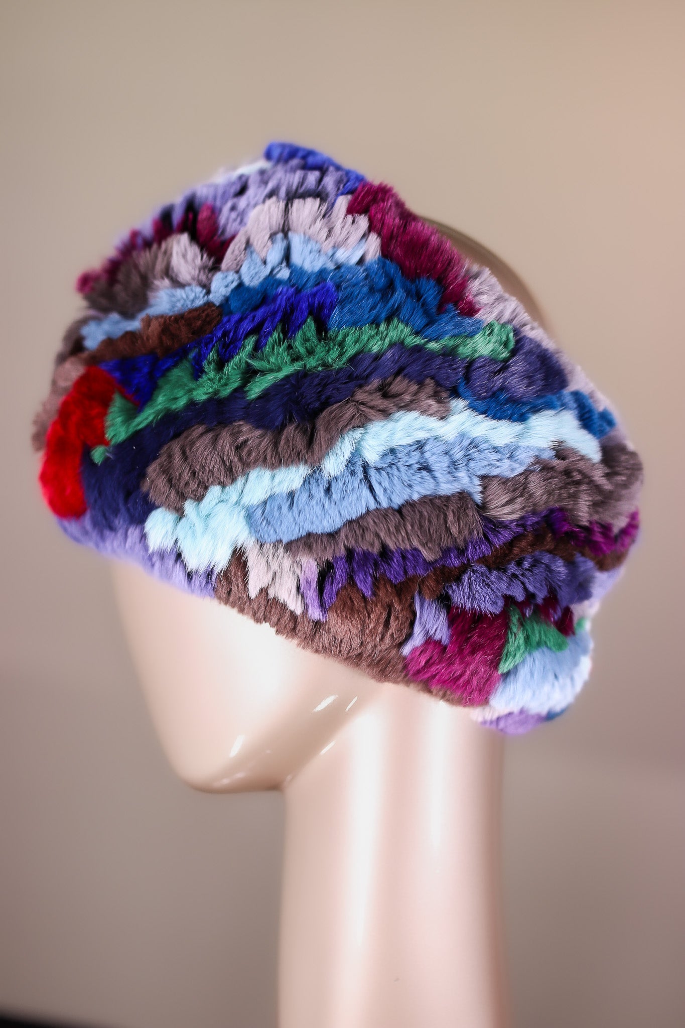 Knitted Chinchilla Rex Rabbit Headband with Elastic