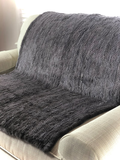 Knitted Natural Blue Iris Mink Throw