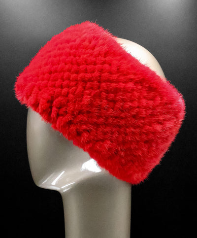 Knitted Red Mink Headband with Elastic