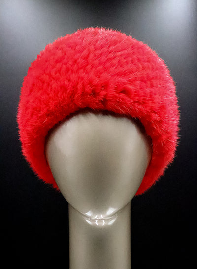Knitted Red Mink Headband with Elastic