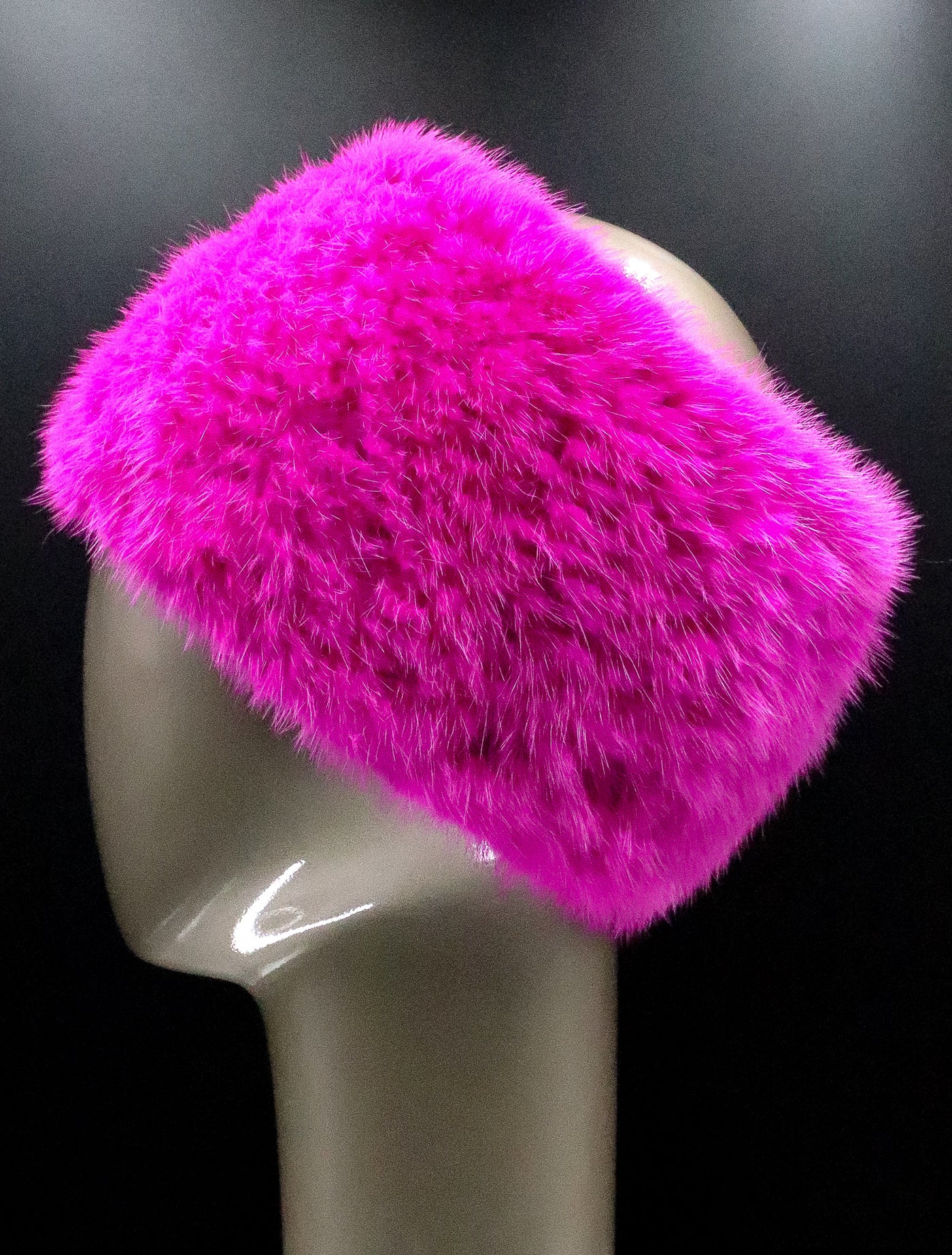 Knitted Magenta Mink Headband with Elastic