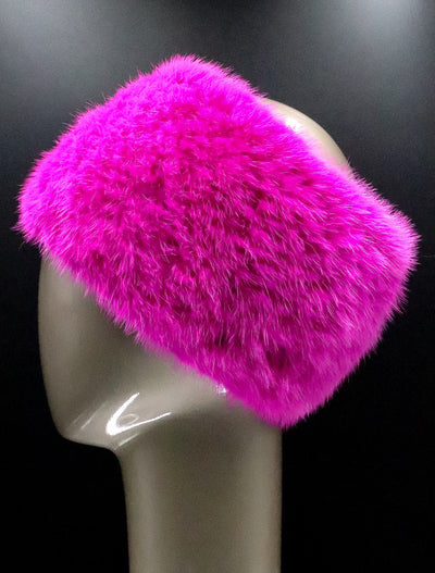 Knitted Magenta Mink Headband with Elastic