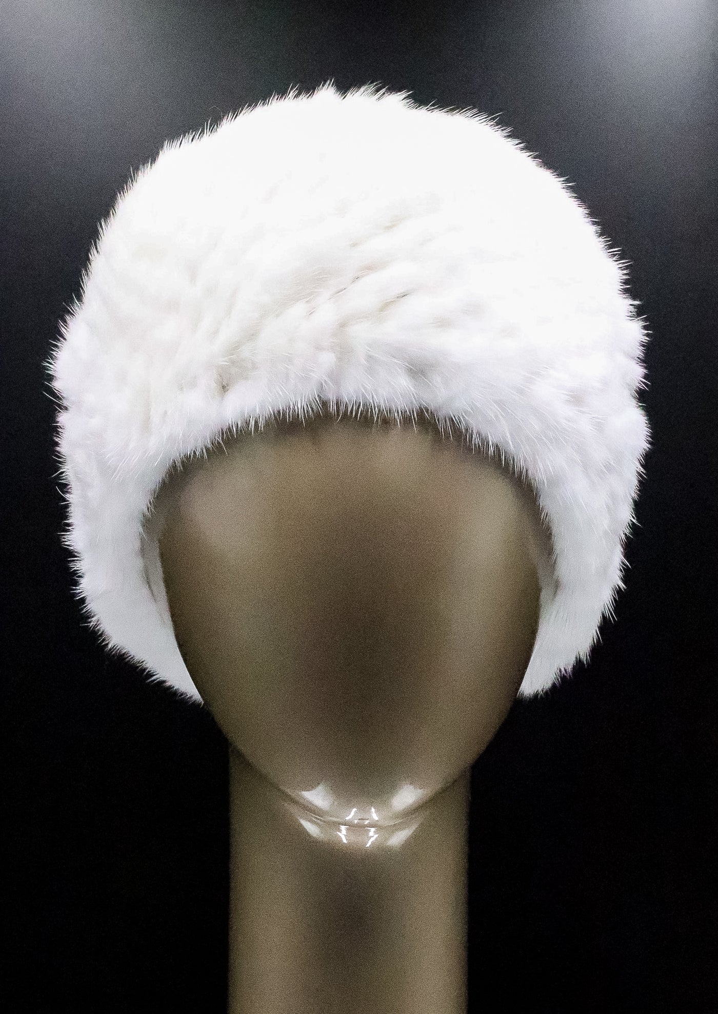 Knitted White Mink Headband with Elastic