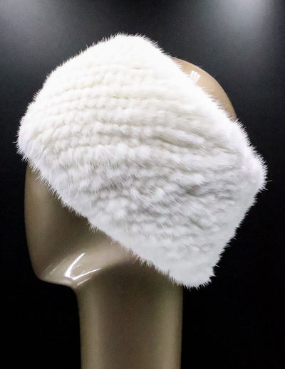 Knitted White Mink Headband with Elastic