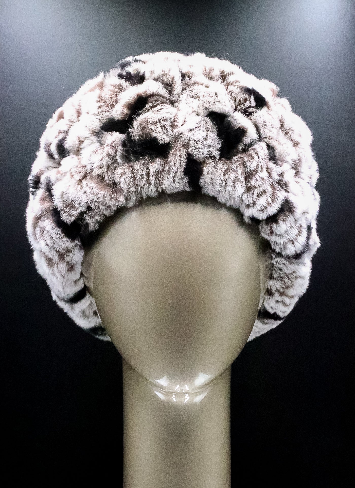Knitted Spotted Brown with Snow-Top Chinchilla Rex Rabbit Headband with Elastic