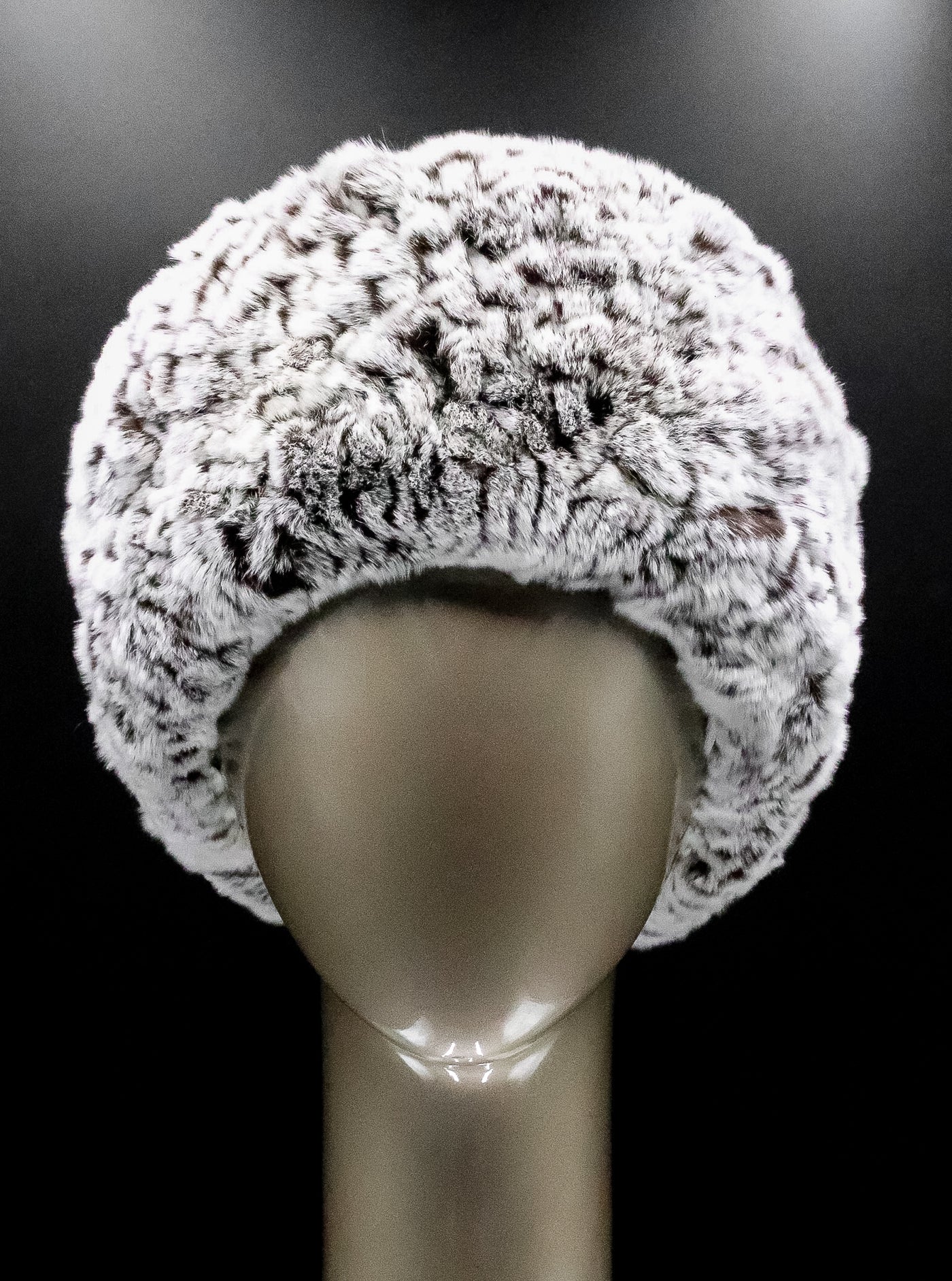 Knitted Brown with Snow-Top Chinchilla Rex Rabbit Headband with Elastic