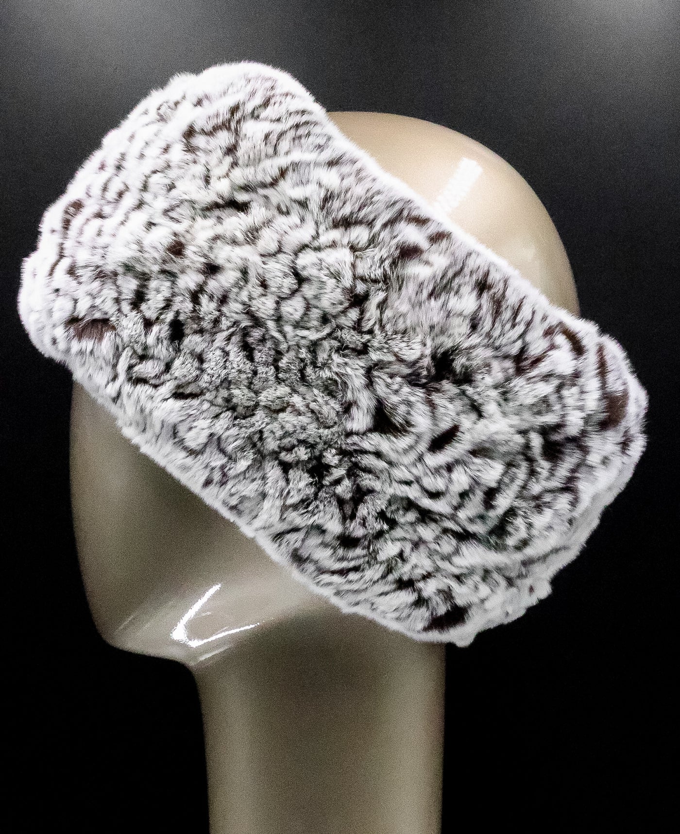 Knitted Brown with Snow-Top Chinchilla Rex Rabbit Headband with Elastic