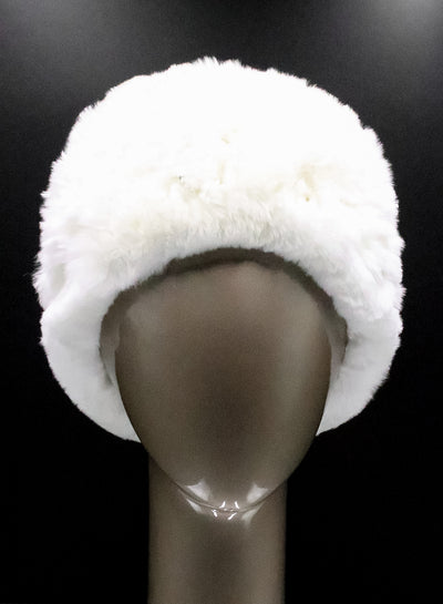 Knitted White Chinchilla Rex Rabbit Headband with Elastic
