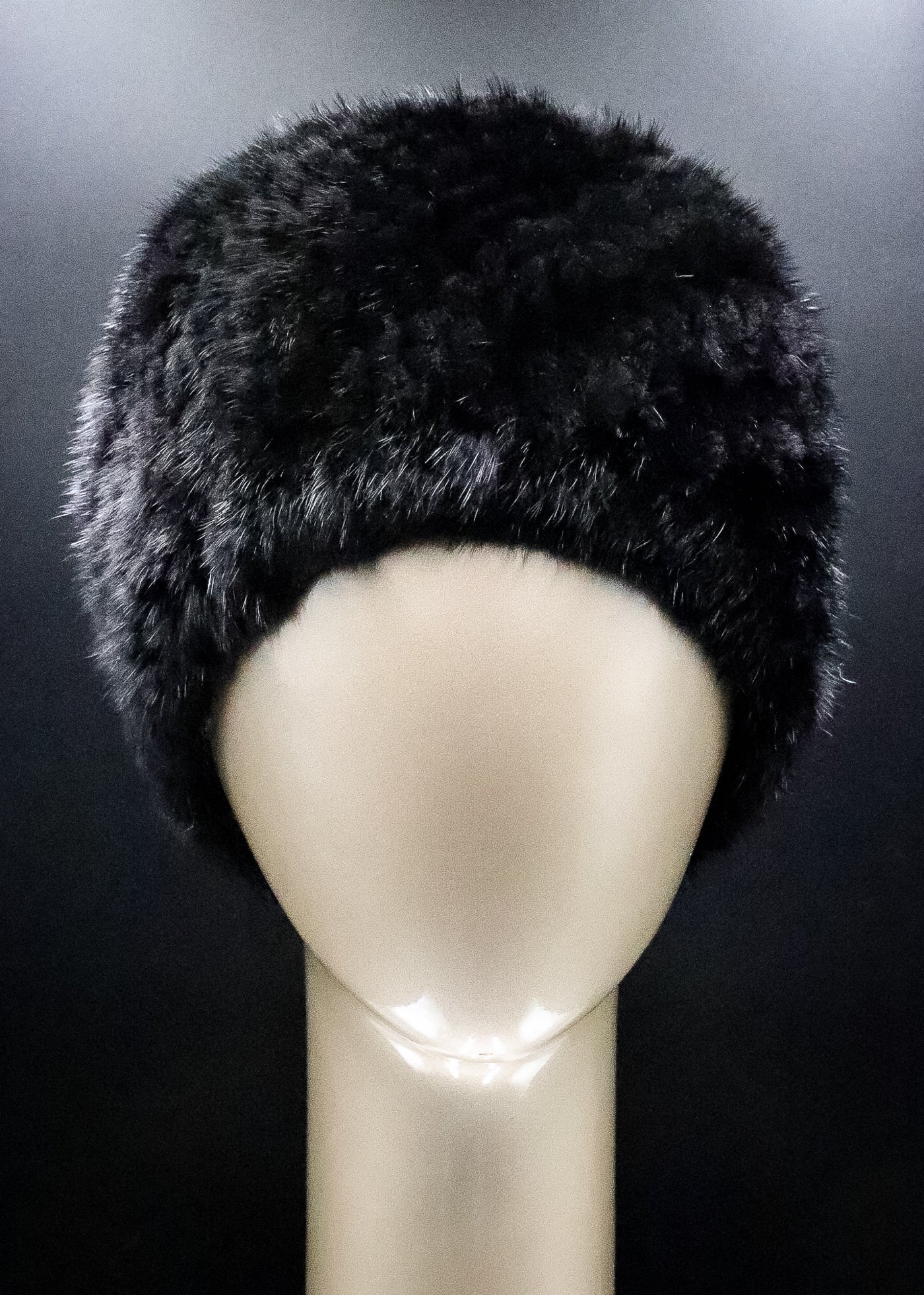 Knitted Black Mink Headband with Elastic