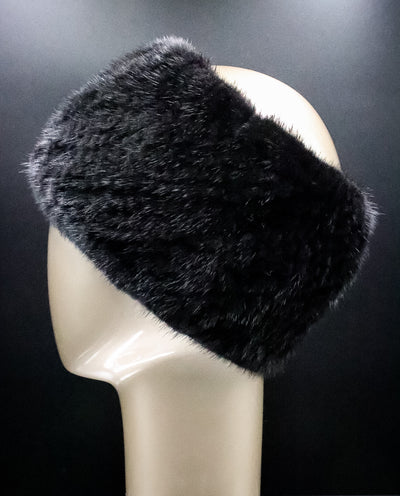 Knitted Black Mink Headband with Elastic