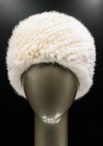 Knitted Beige Mink Headband with Elastic