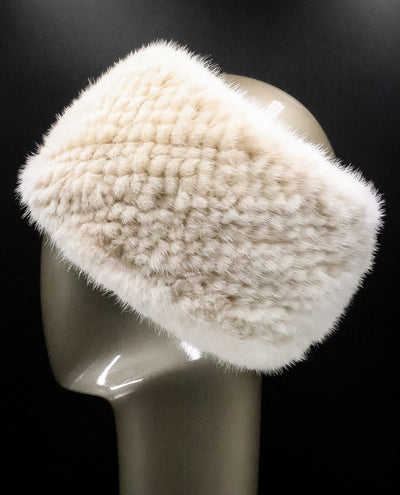 Knitted Beige Mink Headband with Elastic